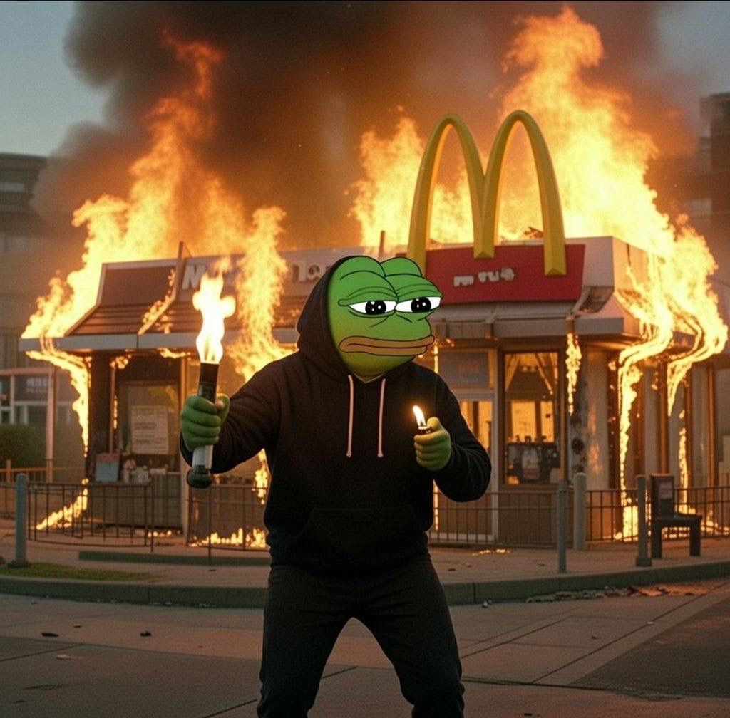 Pepe burning down the workplace - quitting in style
