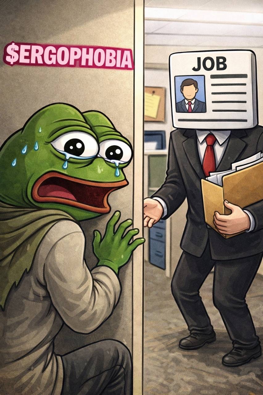 Pepe hiding from JOB behind cubicle wall - $ERGOPHOBIA